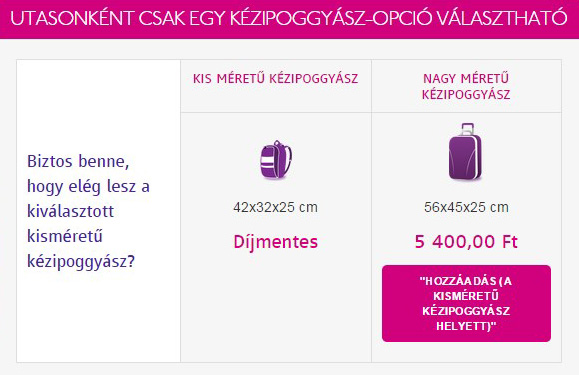 Wizz Air kézipoggyász opciók