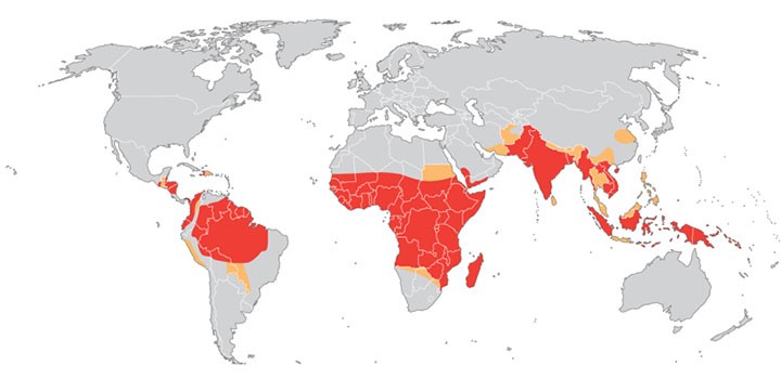malária veszélyes területek térképe