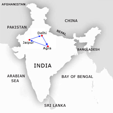 térképen az indiai arany háromszög