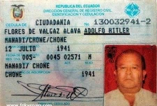 "Adolfo Hitler" név egy ecuadori személyiben