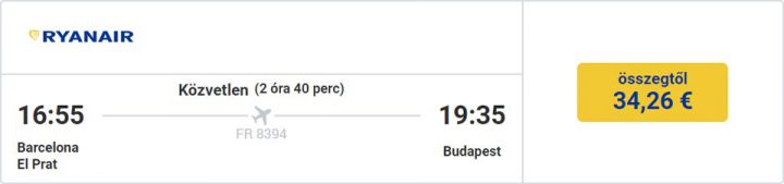 A Ryanair foglalás ára 34 euró