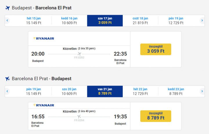 akciós repülőjegy Budapest - Barcelona útvonalra kevesebb, mint 12 ezer forintért