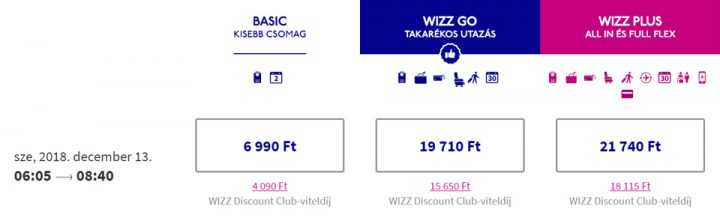 A Wizz Air foglalás ára 6.990 Ft