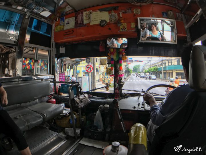 Egy lerobbant bangkoki busz belseje